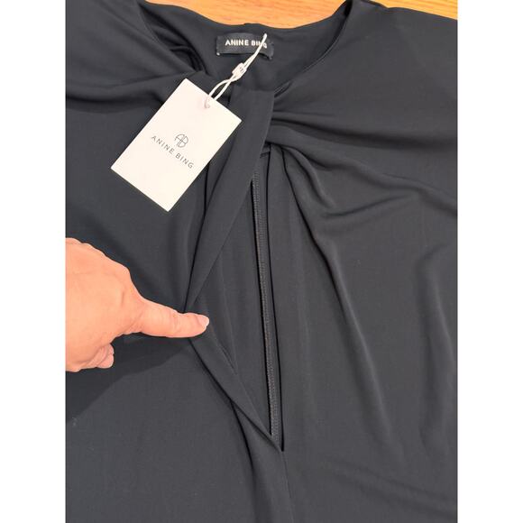 Anine Bing Black classic long sleeve Amaya Keyhole Minidress size Large - Picture 8 of 11
